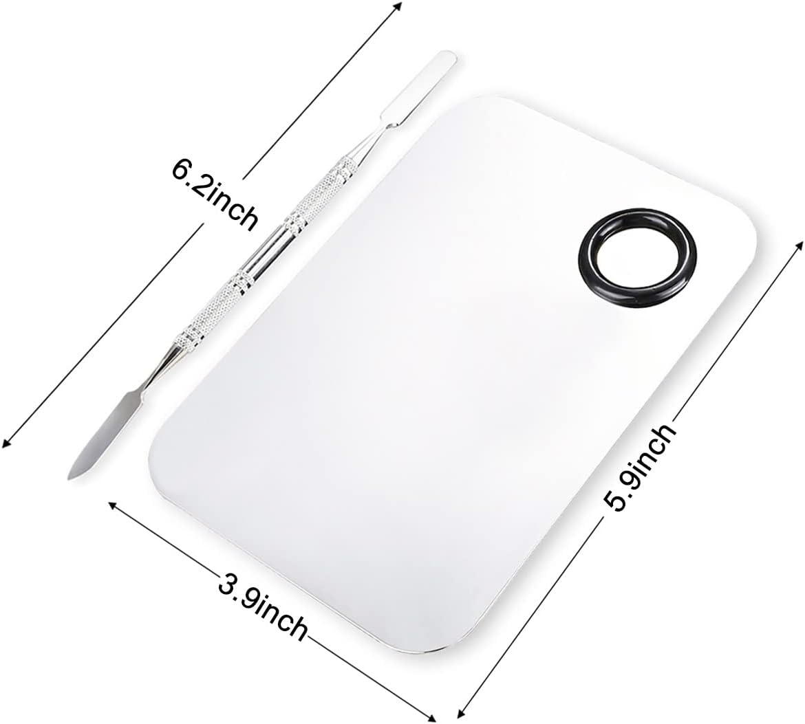 2 Pcs Makeup Mixing Palette, Upgrad Stainless Steel Metal Foundation Palette with Spatula Artist Tool for Mixing Foundation Nail-Art 5.9X3.9 In image number 5