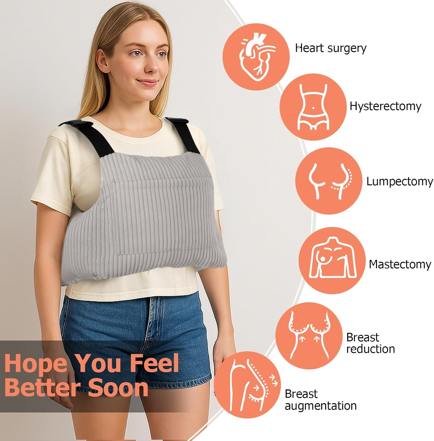 Mastectomy Pillows, Post Mastectomy Must Haves, Hysterectomy Pillow Lumpectomy Recovery Supplies, Breast Surgery Pillow, Gifts for Women Help for Recovery and Rest, Gray - Grey image number 4