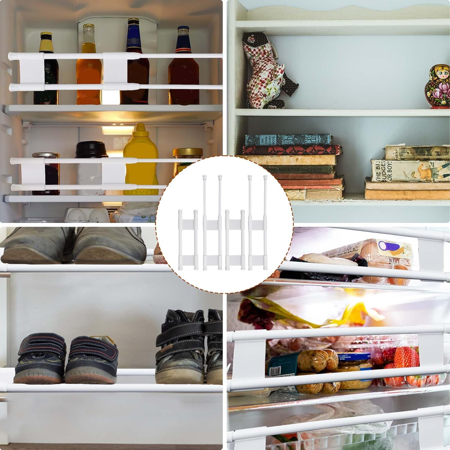 4Pcs Rv Refrigerator Bars, 9.8-15.7Inch White Adjustable Rv Fridge Tension Bars Metal Rv Fridge Bars for Holding Food Drinks Rv Refrigerator Accessories image number 1