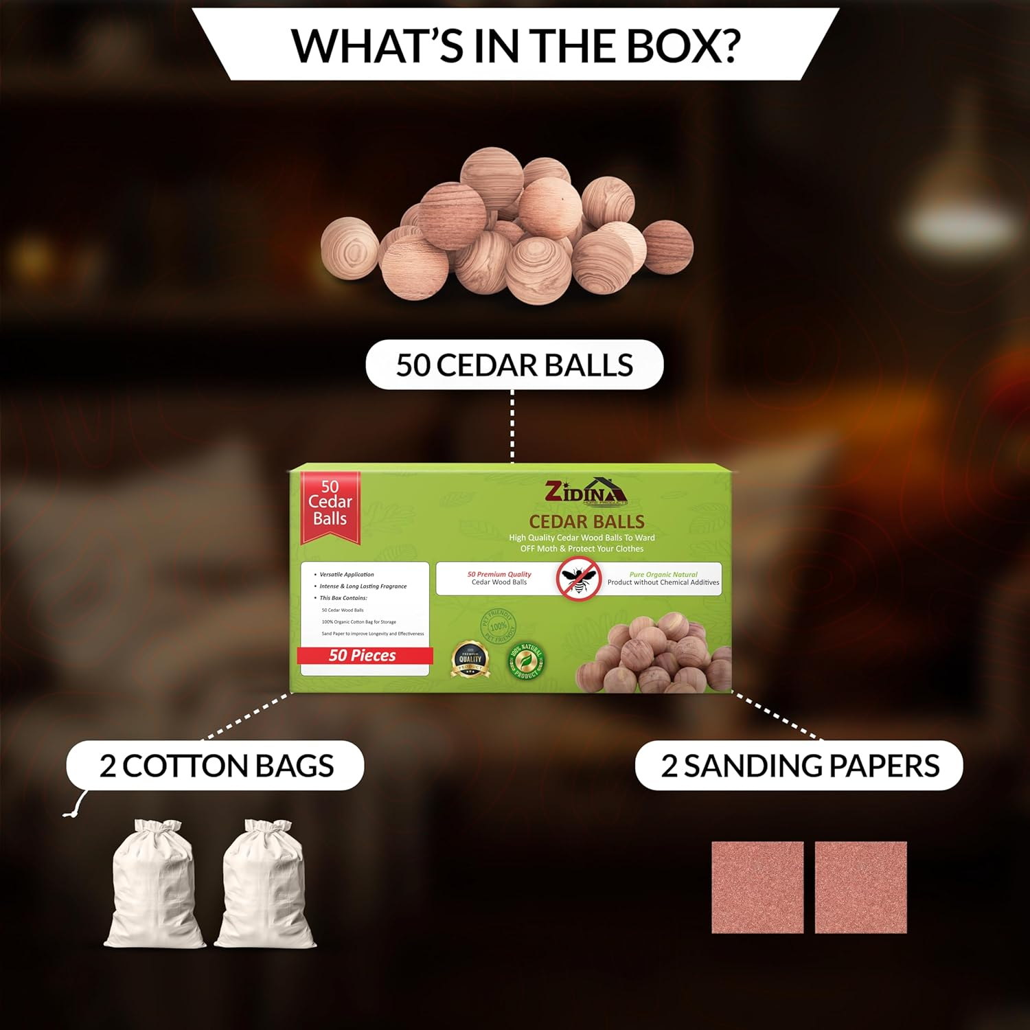 Moth Balls 50 Pack &ndash; 100% Natural Cedar Balls, Chemical-Free Cedarwood Moth Repellent for Wardrobes and Drawers | Long-Lasting Moth Balls for Clothes Storage, Drawers & Closets image number 1