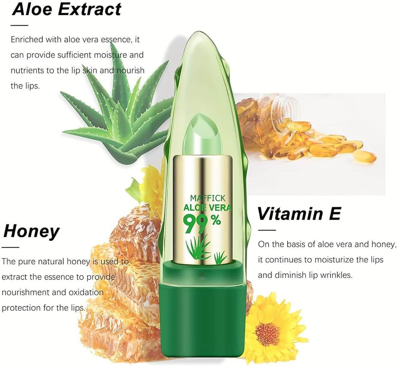 Maffick Aloe Vera Color Changing Lipstick Long Lasting Color Rendering Moisturize Lips (01) image number 6