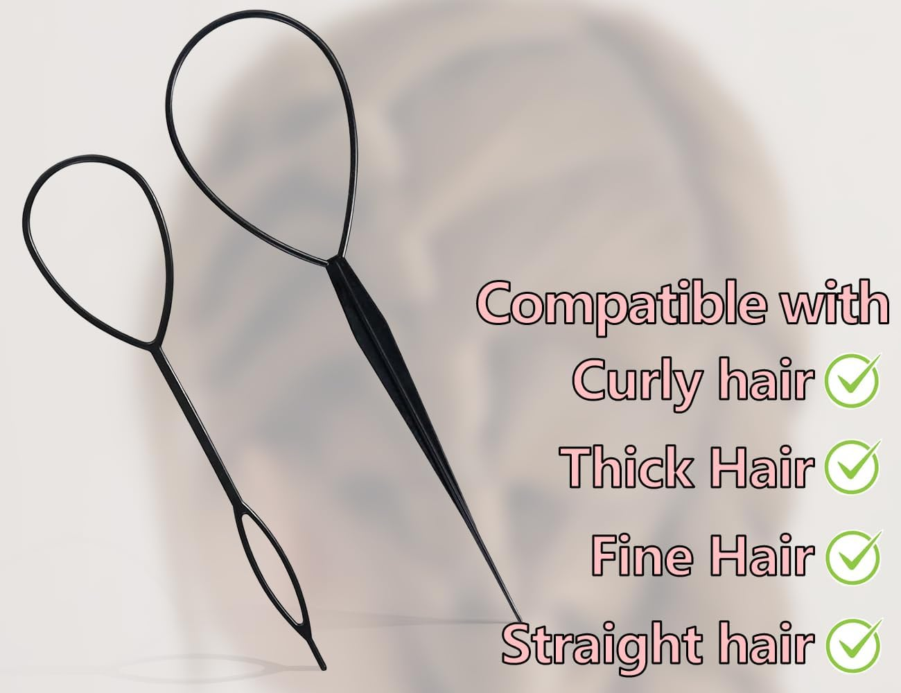 Lhbwhiz Pack of 2 Hair Tail Twister, Hairstyle Aid for Quick Spiral Braiding, Hair Tail Twister, 1 Large 1 Small (Black)