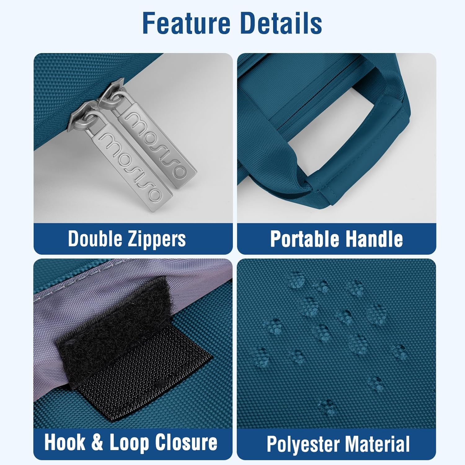 MOSISO 360 Protective Laptop Shoulder Bag Compatible with Macbook Air 13 M2 A2681 M1 A2337 A2179 A1932/Pro M2 M1 A2338 A2251 A2289 A2159 A1989 A1706 A1708, Matching Color Sleeve with Belt, Teal Green image number 4