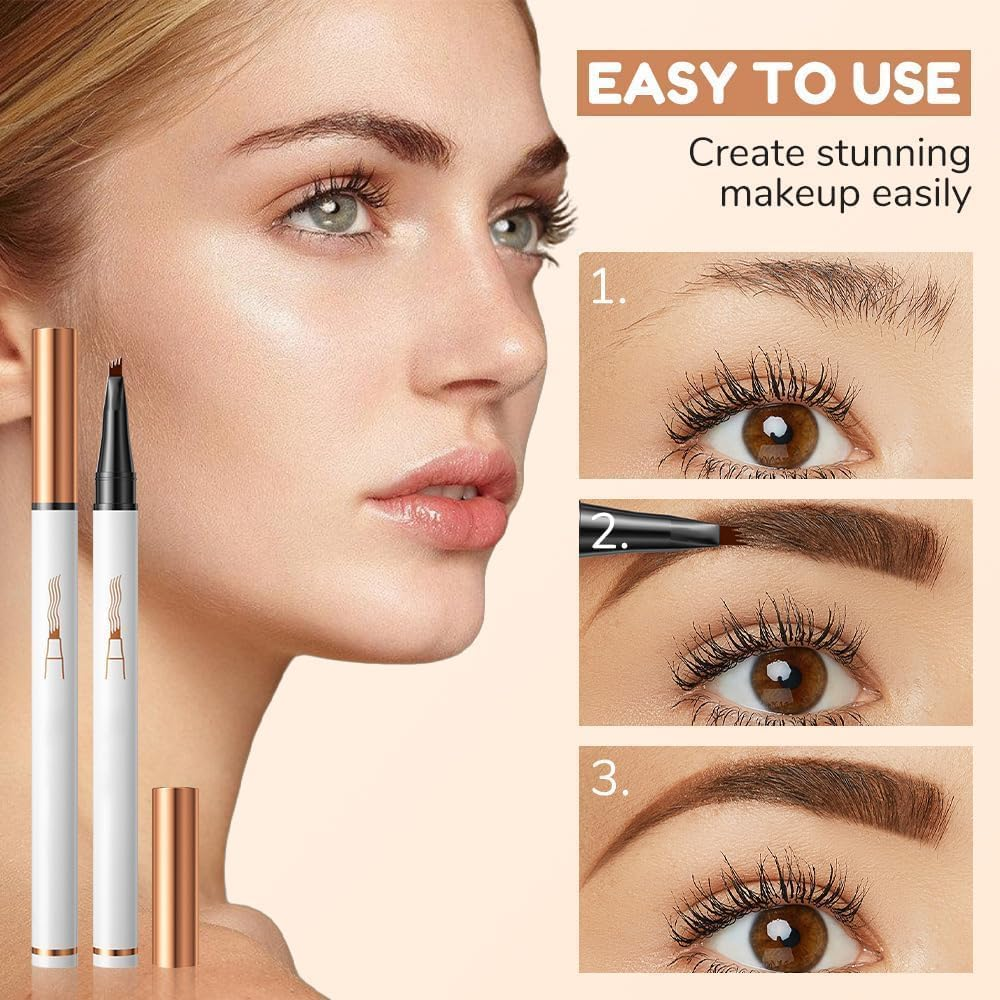 Pack of 2 Microblading Eyebrow Pencils, 2025 Upgraded 3D Waterproof with 4 Fork Tips, Durable, Natural, Finer, Magic Eyebrow Pencil for Women and Girls (Dark Brown Pack of 2) image number 6