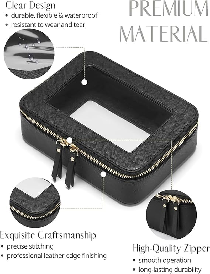 Clear Makeup Bag Travel Cosmetic Case Transparent Toiletry Bag with Zipper, Portable Make up Organizer Traveling Compact Car Bag for Essentials（Black）