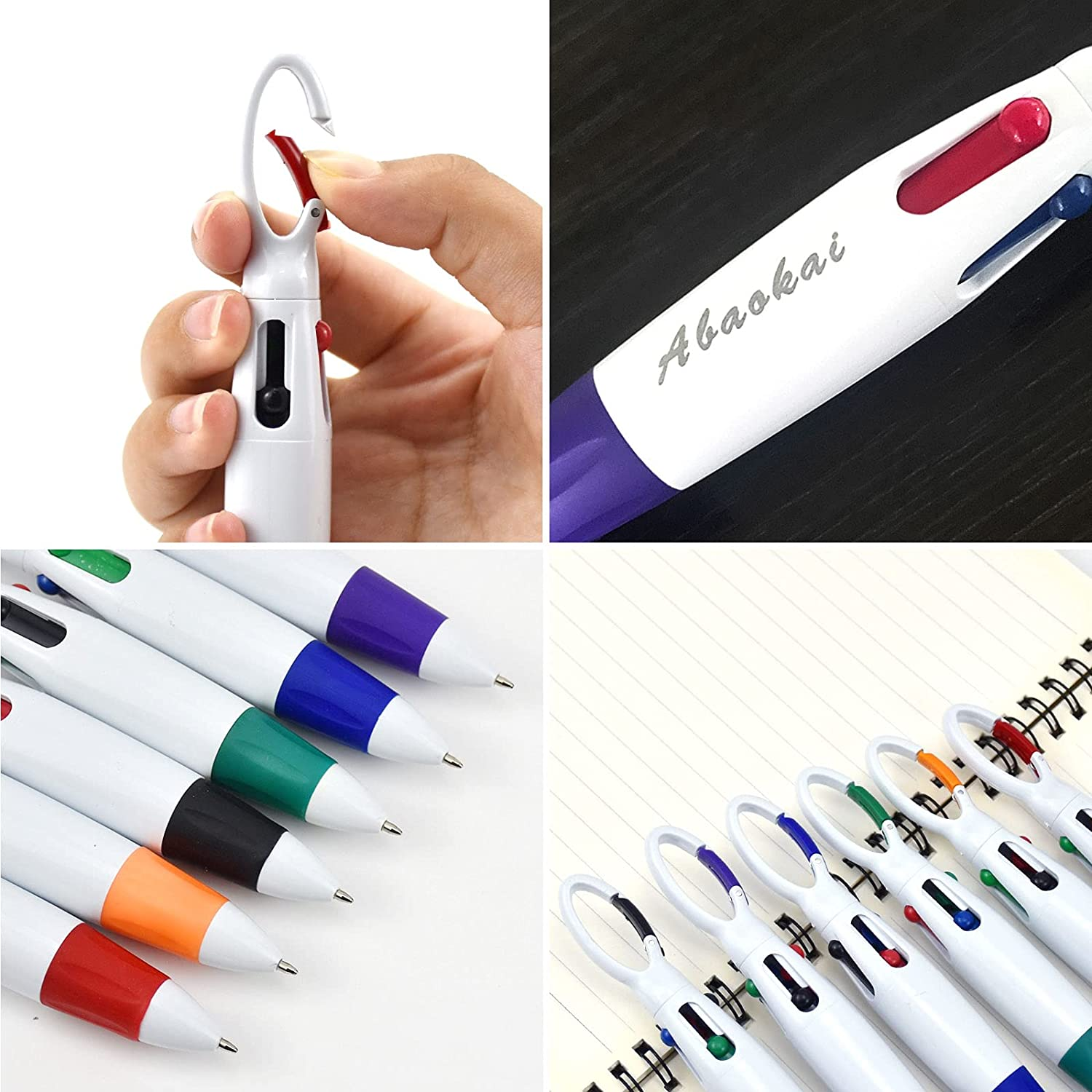 Abaokai 4 Pack 1.0 Mm 4-In-1 Shuttle Pens Retractable with Carabiner Keychain on Top, 4-Color Retractable Multicolor Ballpoint Pens for Office School Supplies Students Children Gift image number 1