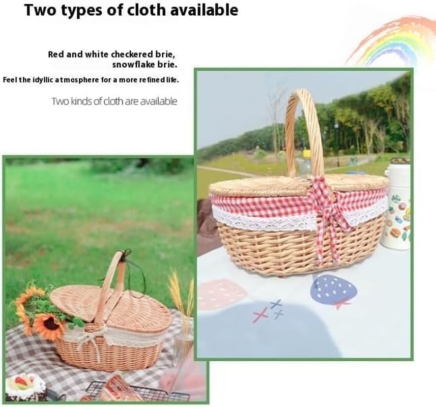 Picnic Basket, Wicker Basket with Foldable Handle Lid and Removable Liner, Rustic Woven Wicker Basket for Outdoors, Home Decoration, Beach Parties, Halloween, Christmas, Valentines, Birthday (Red) image number 1