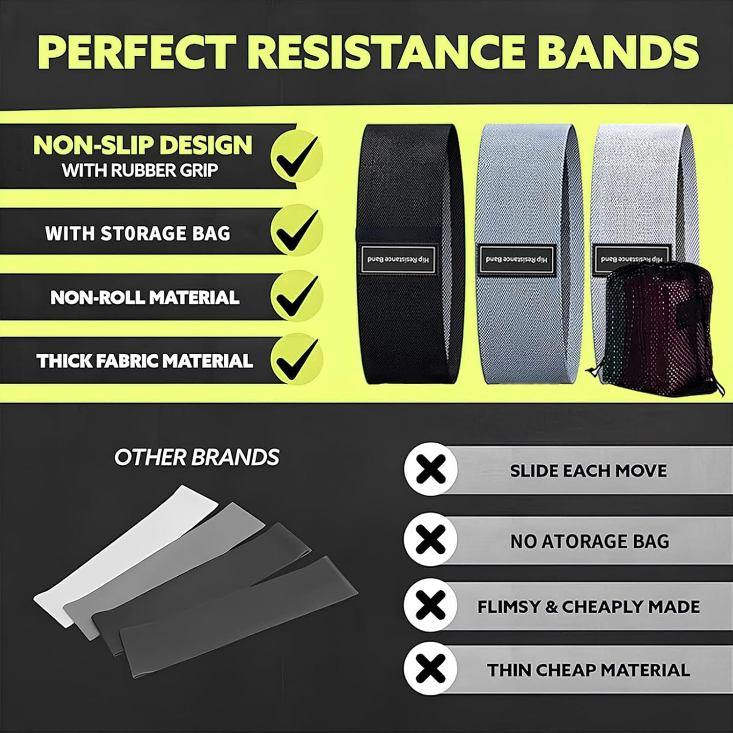 Resistance Bands, Resistance Bands Set with Non-Slip Design for HIPS & Glutes Booty Bands for Women and Men, Workout Bands for Home Fitness, Yoga, Pilates image number 6