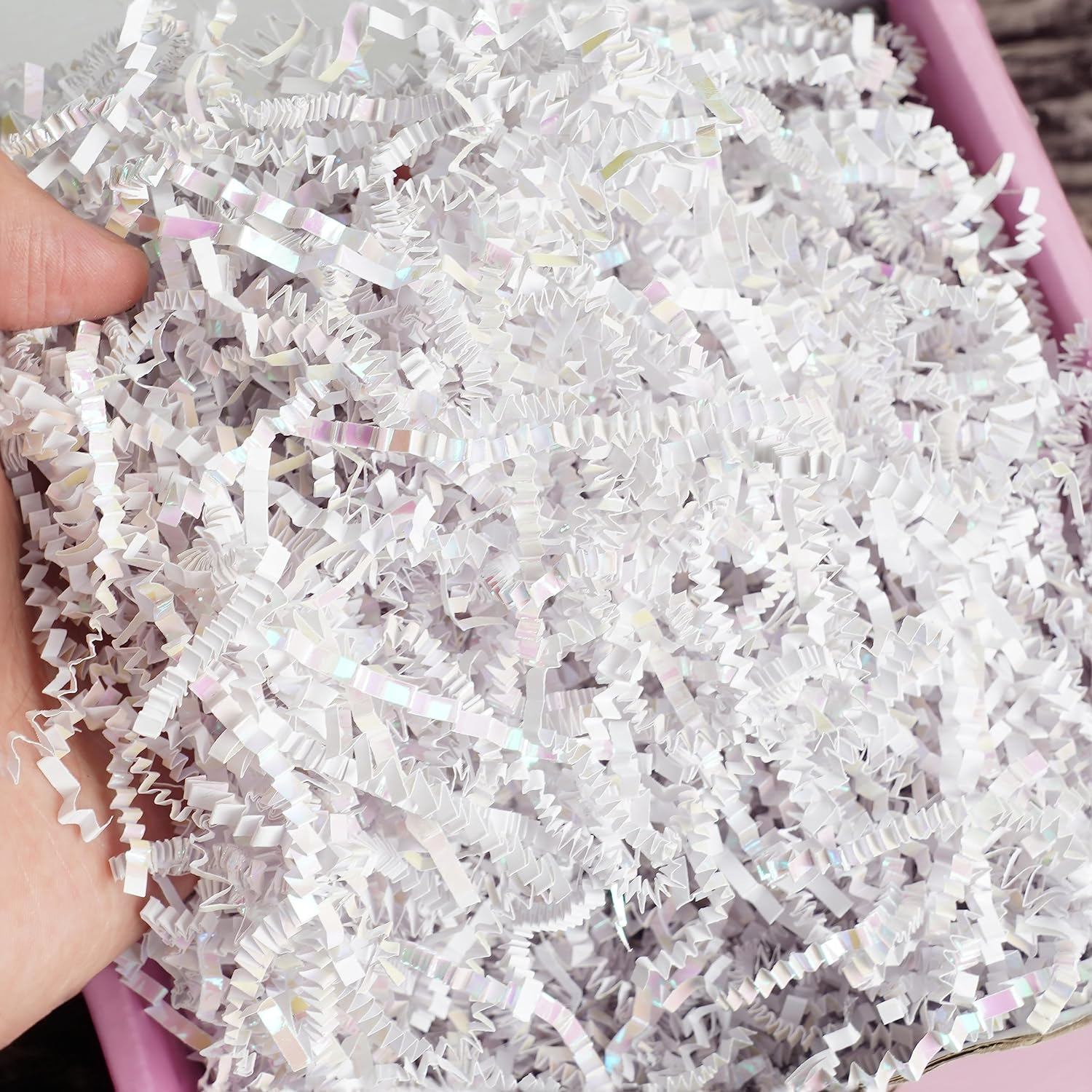 Uptotop 1/2LB Crinkle Cut Paper Shred Filler for Gift Wrapping Basket Filling, Birthday, Christmas, Thanksgiving, Wedding, Mother'S Day (Diamond White) image number 6