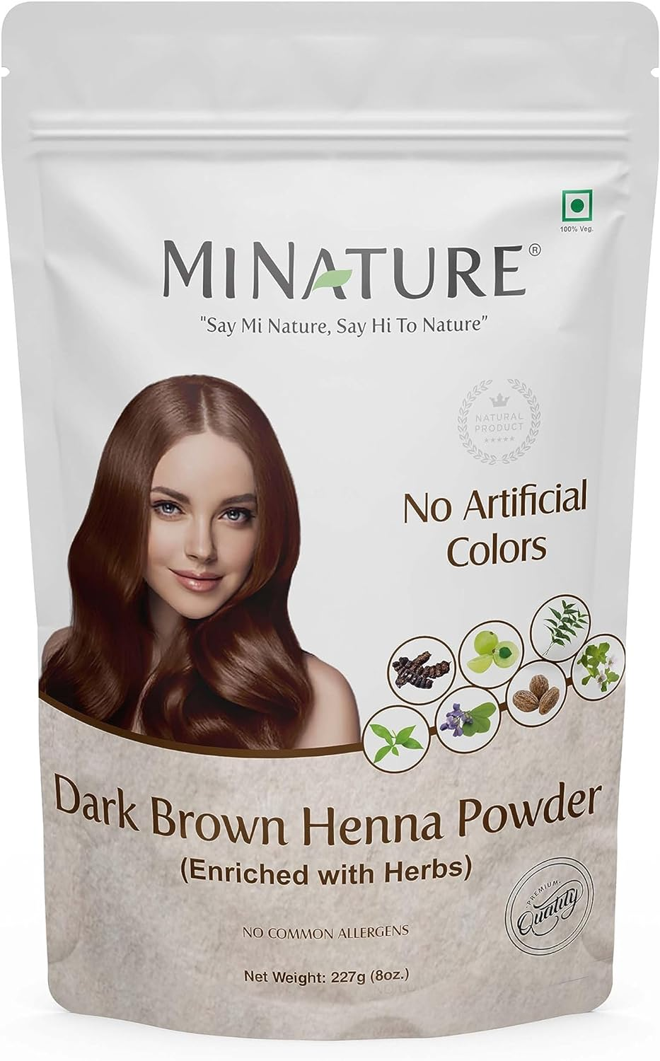 Mi Nature Dark Brown Henna Powder | Enriched With, Brahmi, Haritaki, Amla, Neem, Skikakai | Natural Dark Brown Hair Color |From Rajasthan| 227Gram (1/2Lb)(8Oz) | No Artificial Preservatives| image number 2