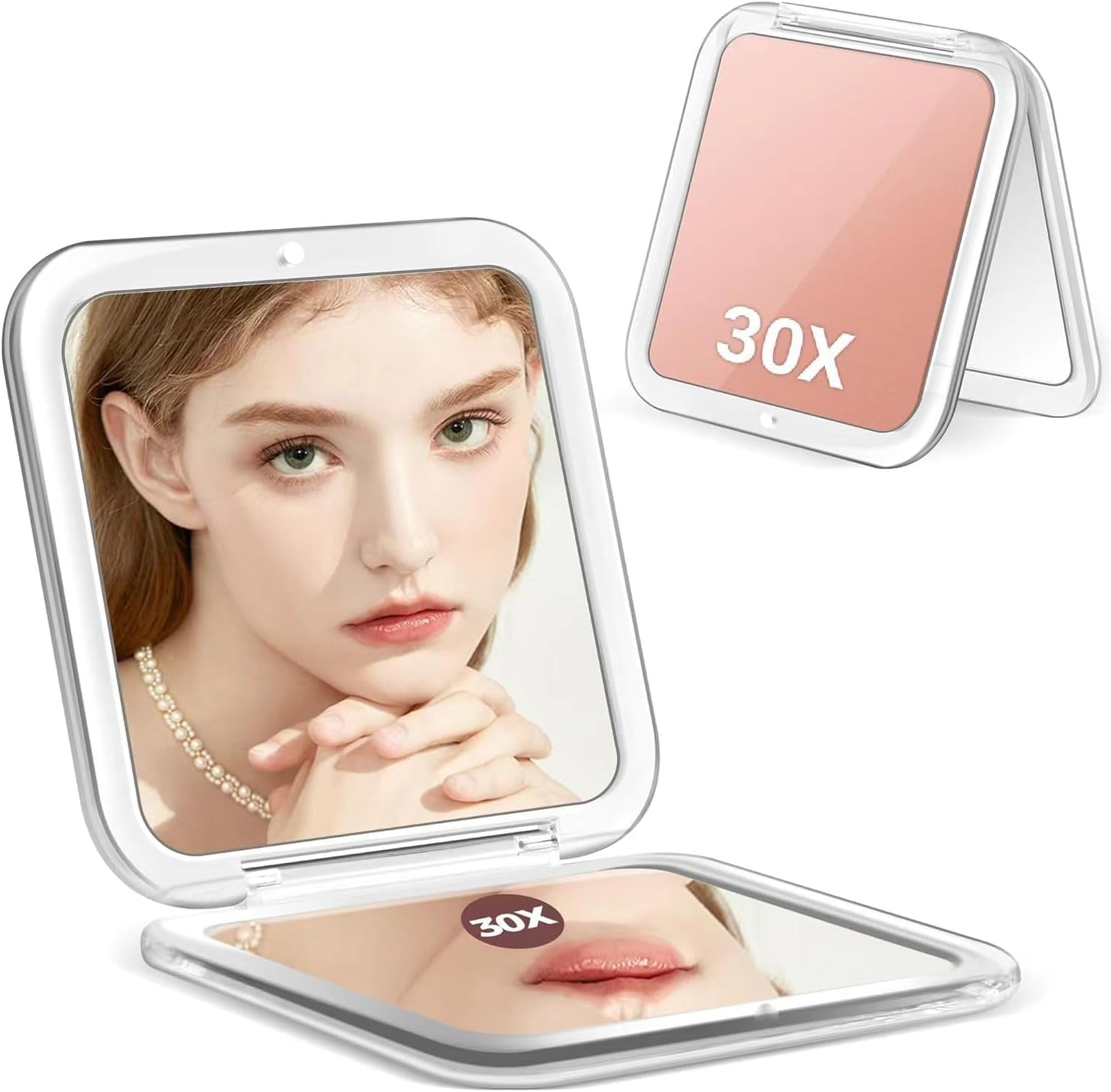 Travel Essentials,Compact Mirror, 30X Magnifying Mirror for Purses Shower, Small Makeup Mirror with 1X/30X Magnification, Portable Travel Mirror for Women, (Rose Gold)