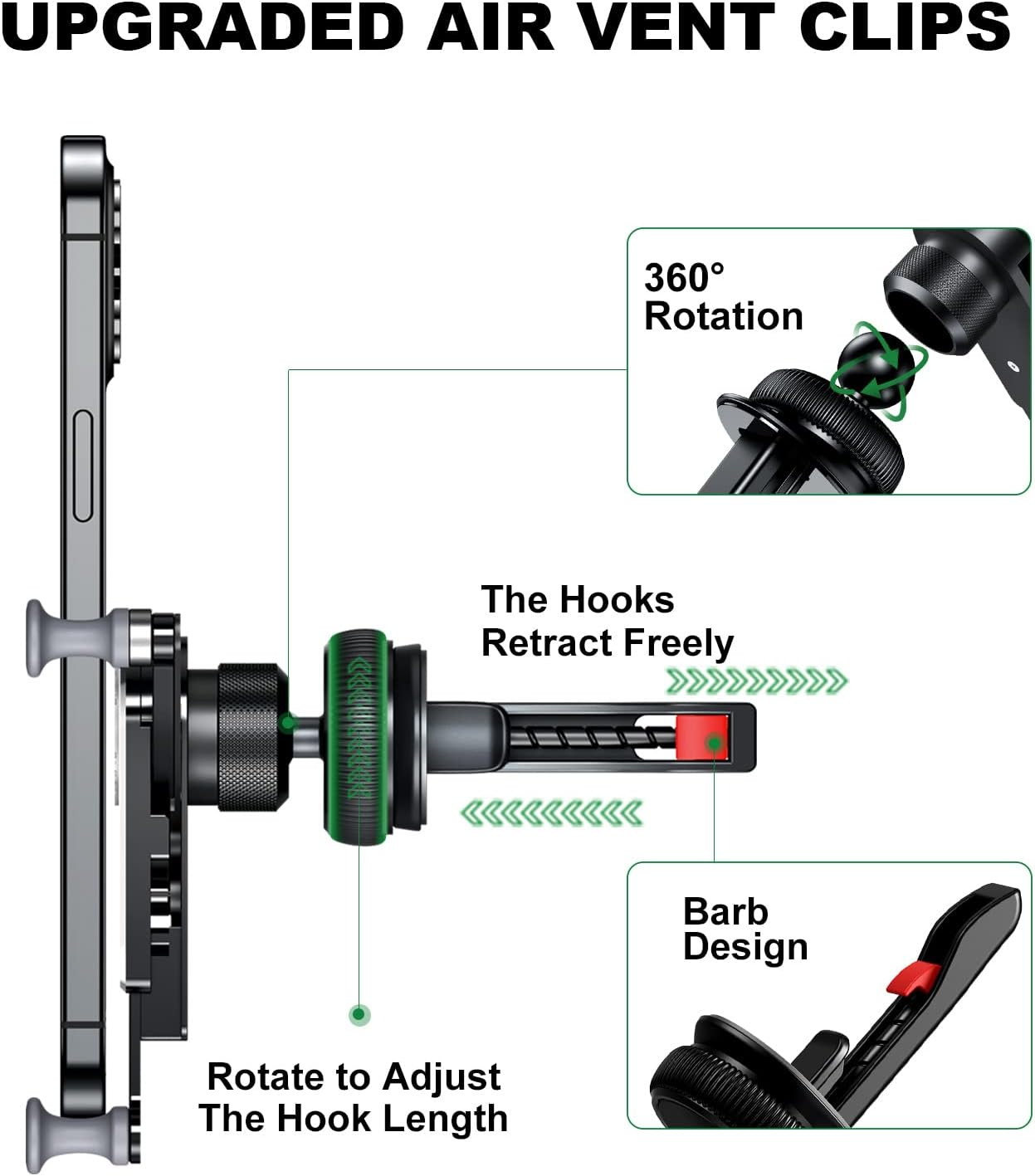 Xuenair Amazing Z Fold Car Mount Universal Car Mount Aluminum,Vent Samsung Z Fold 3 Car Mount for Galaxy Z Fold 4 3 2[Without CASE] S21 S20 Iphone 13 Pro Max 4.7-8" Phones-Black - Black-F image number 3