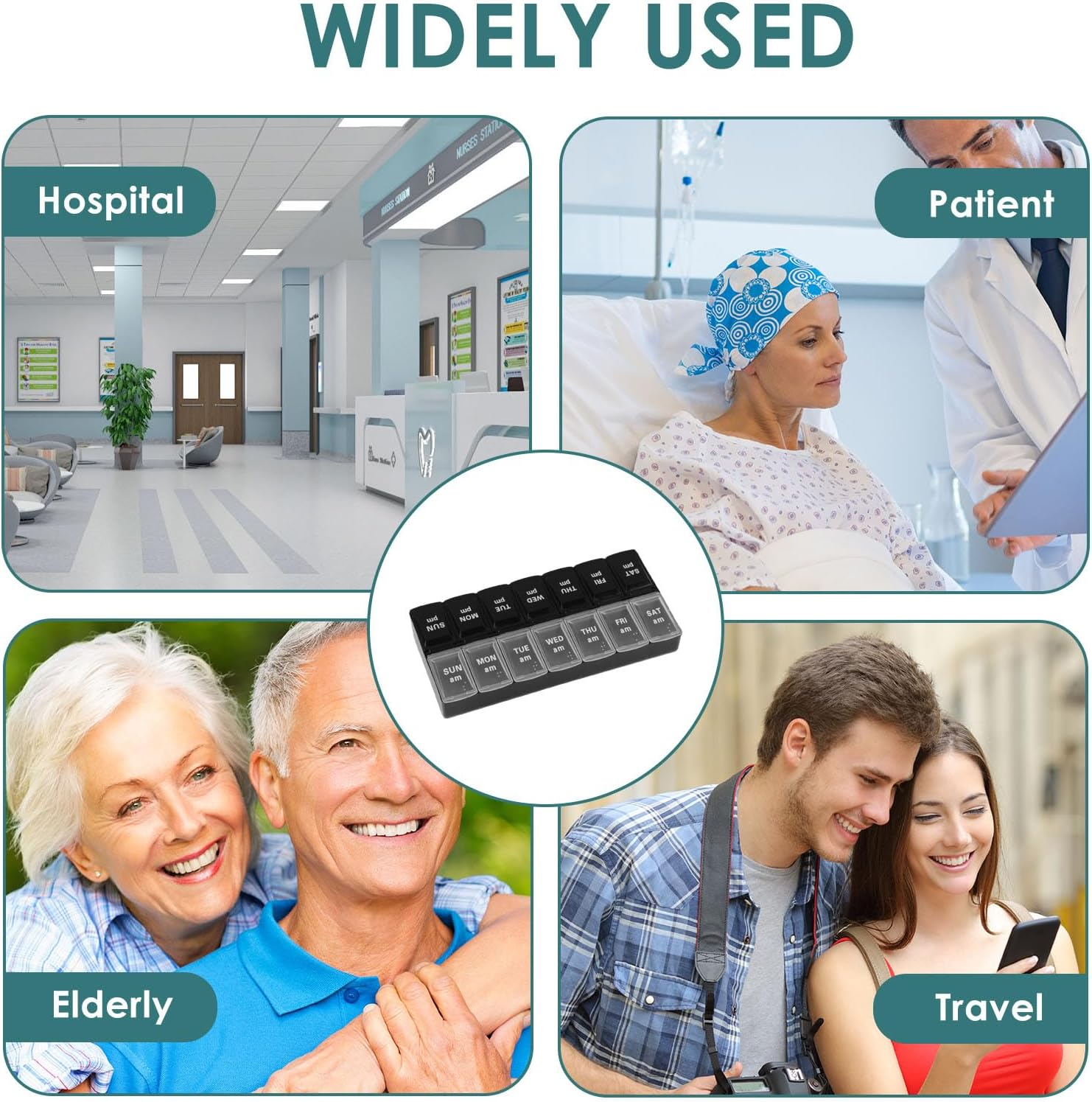 Weekly Pill Organizer, 7 Day Pill Organizer 2 Times a Day, Day Night Medicine Organizer, Pill Box with Simple Button Design for Pills/Vitamins/Fish Oil/Supplements, Black and White image number 3