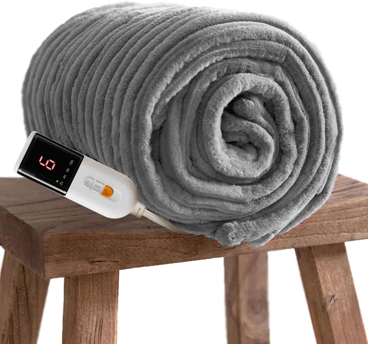 GOTCOZY Heated Blanket Electric Throw - Ribbed Faux Fur Electric Blanket, 130X160Cm Heating Blanket with 10 Time Settings & 6 Heat Settings,Overheat Protection Machine Washable(Gray)