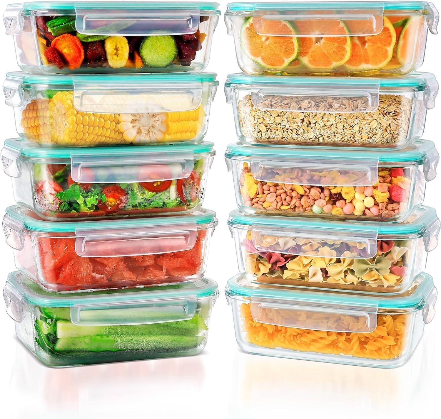 Feshory 10 Pack (1040Ml/35Oz) Airtight Glass Food Storage Containers with Plastic Lids - Glass Meal Prep Food Containers, Lunch Box for Kitchen Storage & Organisation image number 3