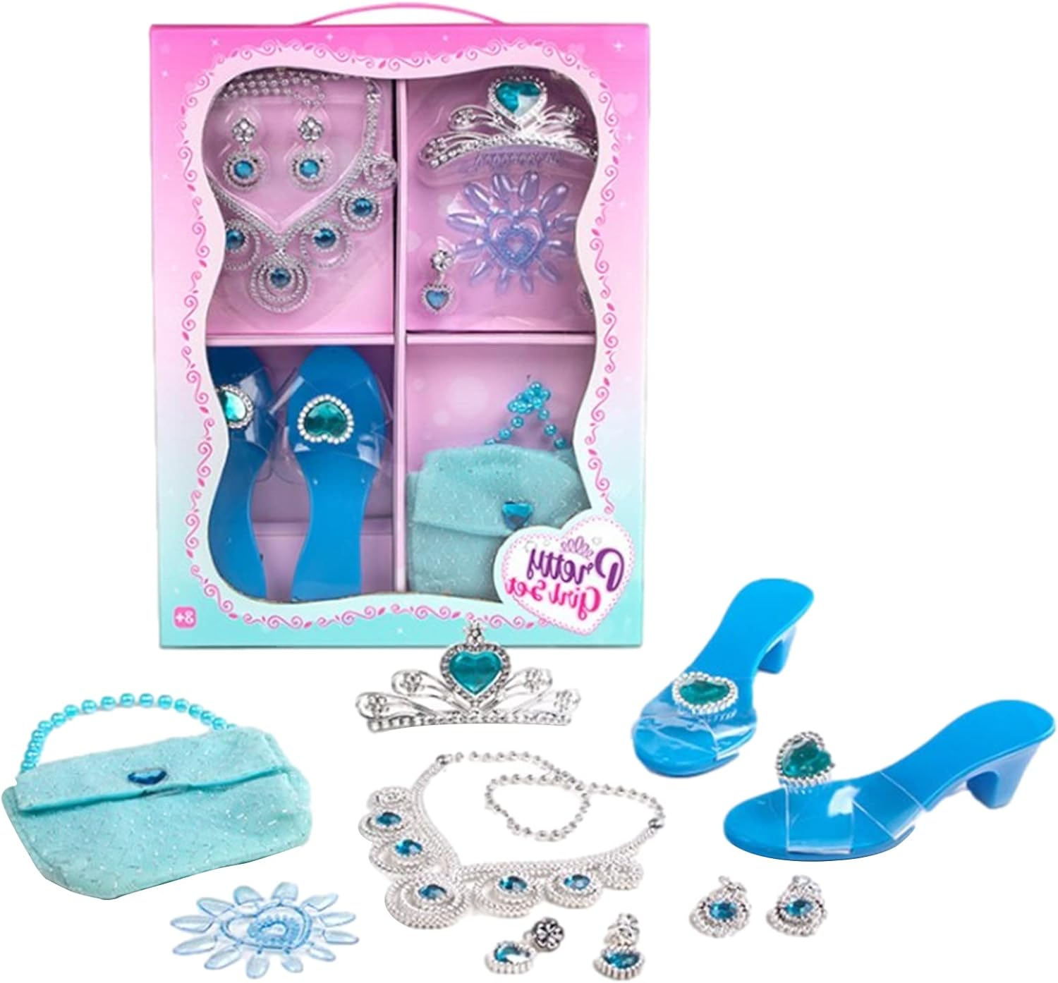 Toddler Princess Dress up Set,Princess Jewelry Boutique Dress up and Shoe Crowns - Tiara Crown Earrings Necklaces Role Play Shoes Set Jmedic