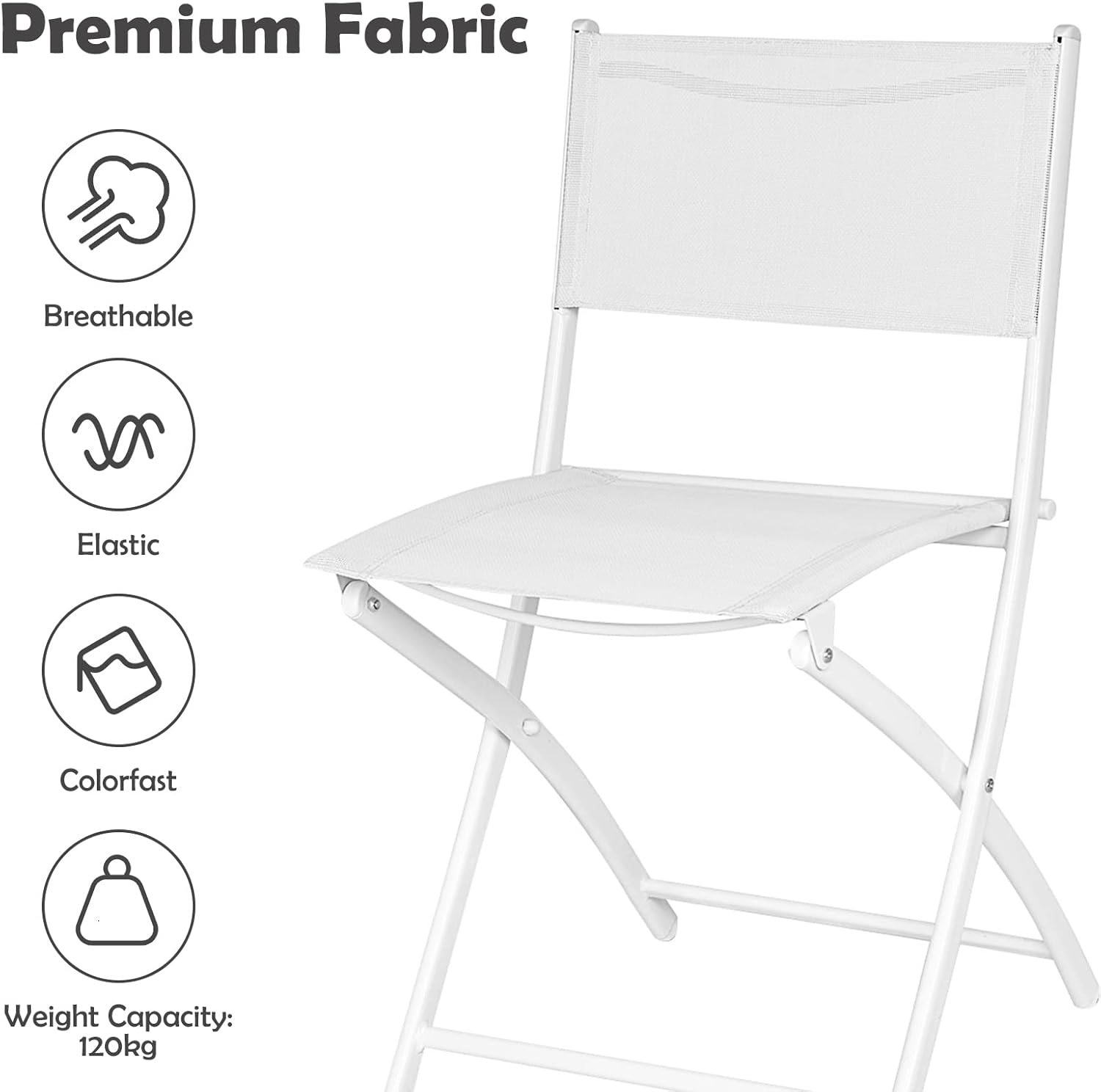 Costway Bistro Table Set, 3 Piece Patio Bistro Set, Outdoor Folding Table and Chairs, Foldable Patio Dining Set, Porch Furniture Set Garden Backyard Metal Frame No Assembly (White) image number 5