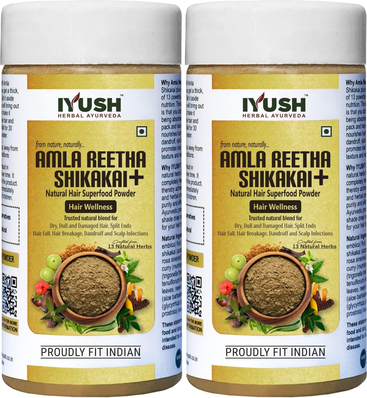 IYUSH Herbal Ayurveda Amla Reetha Shikakai 13 Herbs in One Hair Pack Powder for Hair Growth and Daily Natural Hair Wash - (Pack of 2) 100 Gm Each image number 4