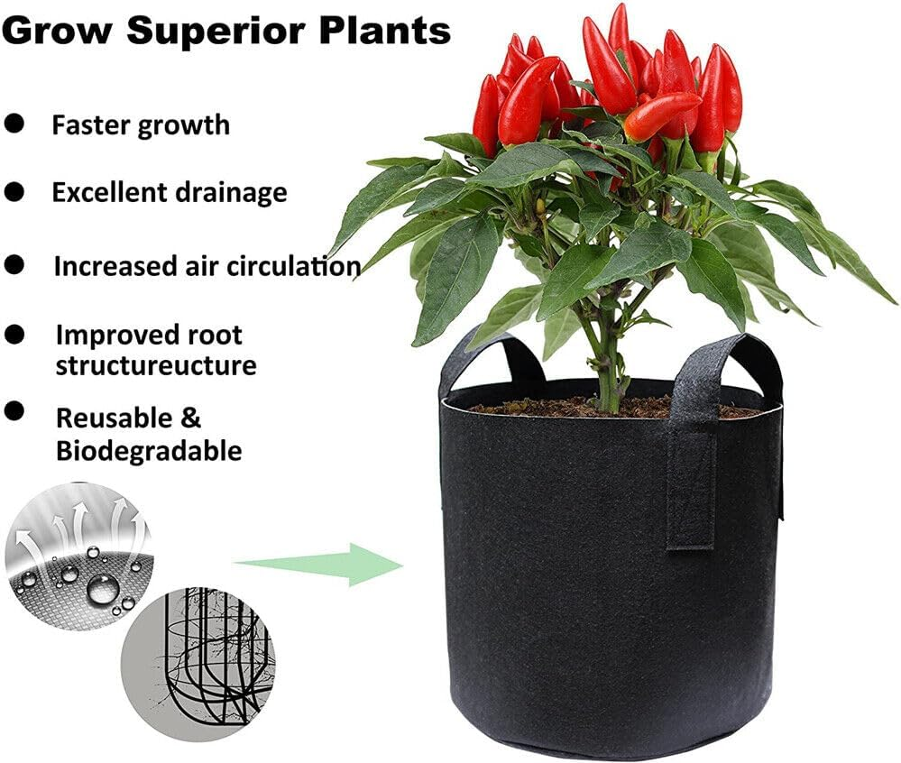 Breathable Fabric Grow Pot Pouch Root Container Garden Plant Bag Handle - 3GAL/5GAL/7GAL/10GAL (7GAL)