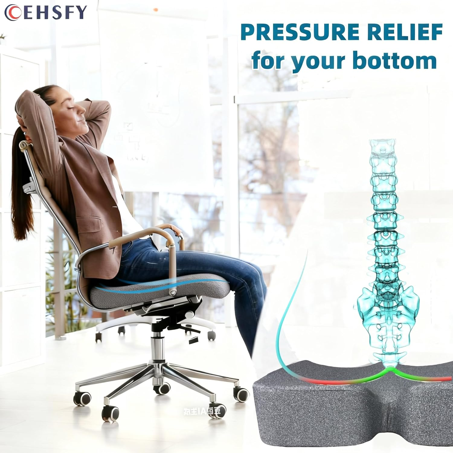 Seat Cushions for Office Chairs Memory Foam Pressure Relieving Pads Comfort Coccyx Pillow Booster Cushion for Chairs Car Seats Wheelchair（Grey） image number 5