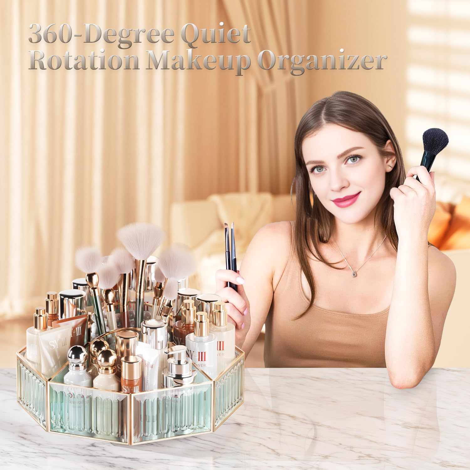Coralhouse 360&deg; Rotating Makeup Organizer &ndash; Spinning Vanity Organizer with Makeup Brush Holder for Countertop, Bathroom Storage, Skincare, Perfume & Cosmetic Organizer for Vanity image number 5