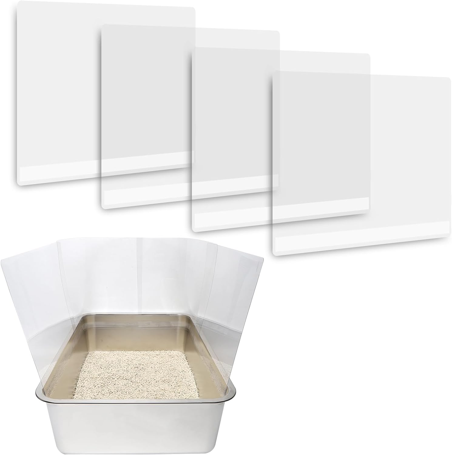 YOILES 3Pcs Cat Litter Box Pee Shields,Transparent Easy Clean Litter Box Splash Guard for Open Top Litter Pan 14.5&times;11.5In- Litter Box Not Included image number 4
