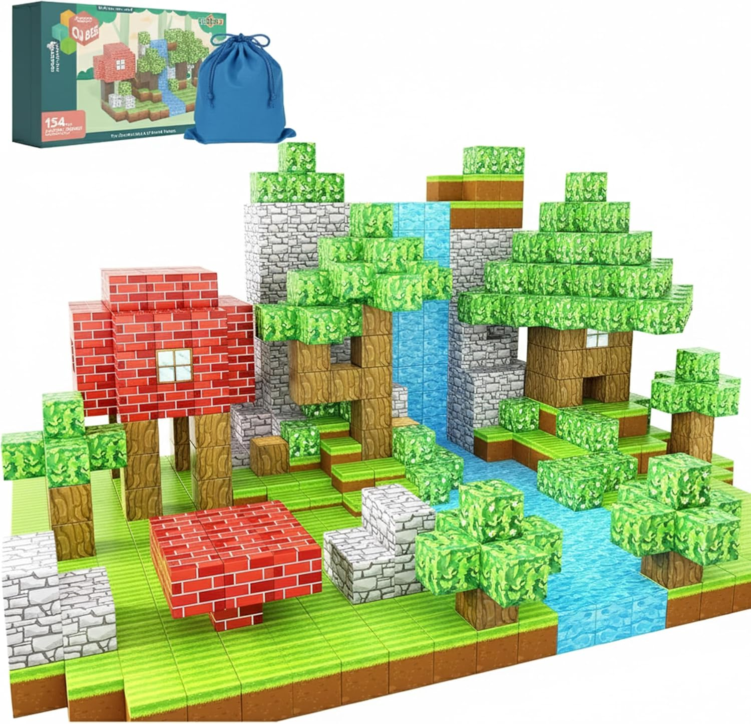 154PCS Magnetic Blocks - Build Animal Forest Set, Magnetic Tiles Building for Boys & Girls Age 3-8, STEM Montessori Sensory Toys for Toddlers Kids Gifts for 3+ Years Old, Construction Toy image number 4