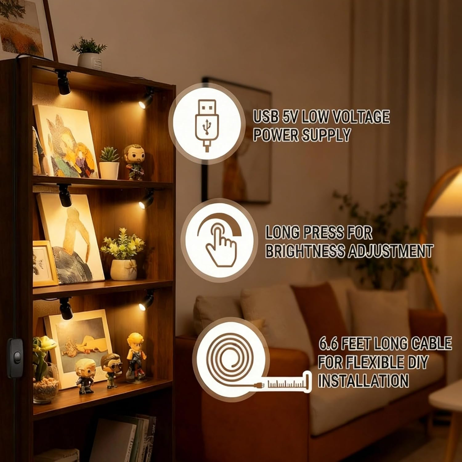 LED Display Spot Lights Mini Led Spotlights 4Pcs Dimmable LED Display Spot Lights,Usb Mini Spotlight 5V Lamp for Jewelry Showcase, Porch Entryway, Pics Wall Art (Netural Light) Building Supplies image number 2