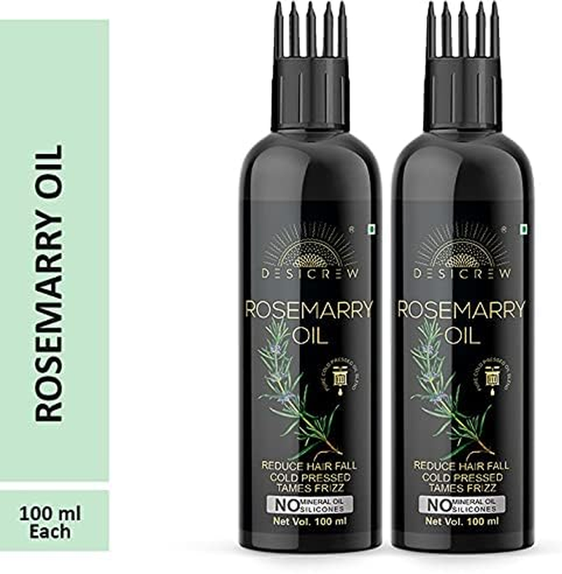 DESICREW Pure Rosemary Oil with Comb Applicator - Cold Pressed - for Hair, Skin & Nail Care Pack of 2 Bottle(200 Ml)