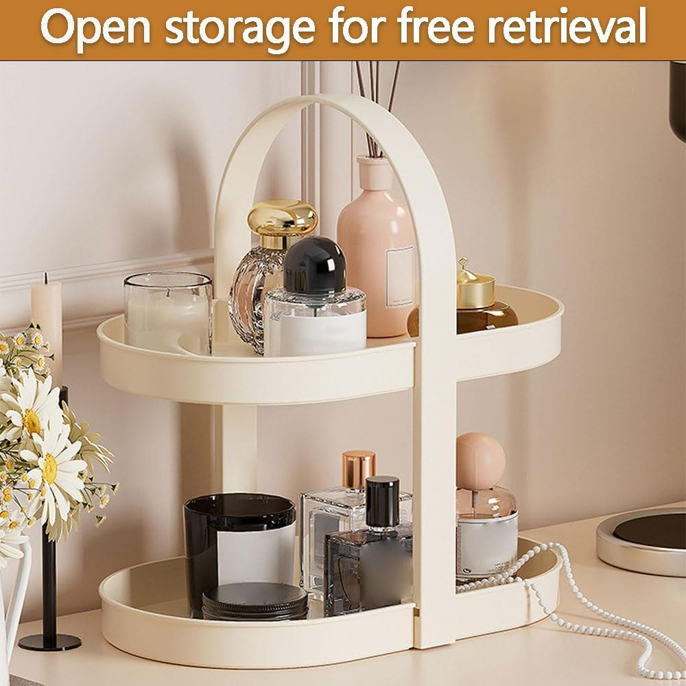 2-Tier Makeup Organizer for Vanity, Portable Cosmetic Storage Shelf for Skincare, Perfume, Lipsticks, Countertop Display Holder for Dresser or Office Deska image number 2