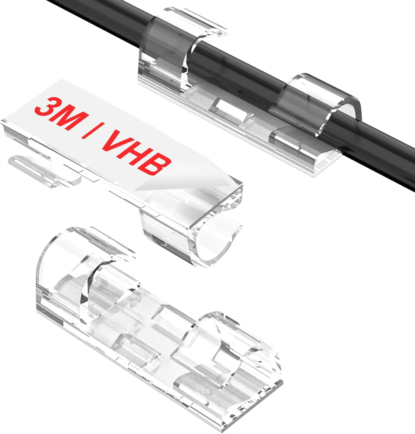 Adhesive Cable Clips Clear (40PCS, M), Upgraded Cable Management Wire Holders for Nightstand Wall, Strong Cord Organizer under Desk, Car, TV PC, Christmas Light Indoor/Outdoor - Transparent image number 2