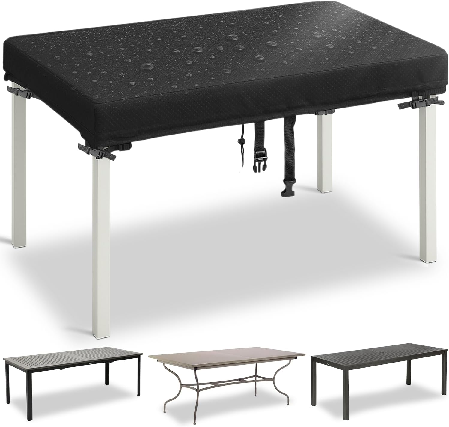 Outdoor Furniture Cover Rectangular 180X100X15Cm Waterproof 420D Oxford &ndash; Heavy Duty Patio Furniture Cover with Buckles, Drawstring & Centre Strap, UV Resistant Outdoor Dining Table & Lounge Cover image number 6