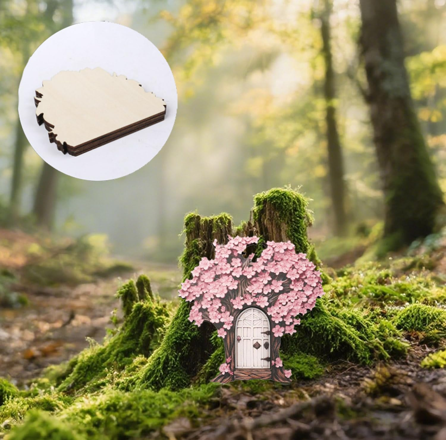 1 Pcs Enchanted Fairy Door for Garden - Whimsical Gnome Door Miniature, Magical Tree Trunk Decor, Adorable Fairy House Accessories & Garden Ornaments image number 1