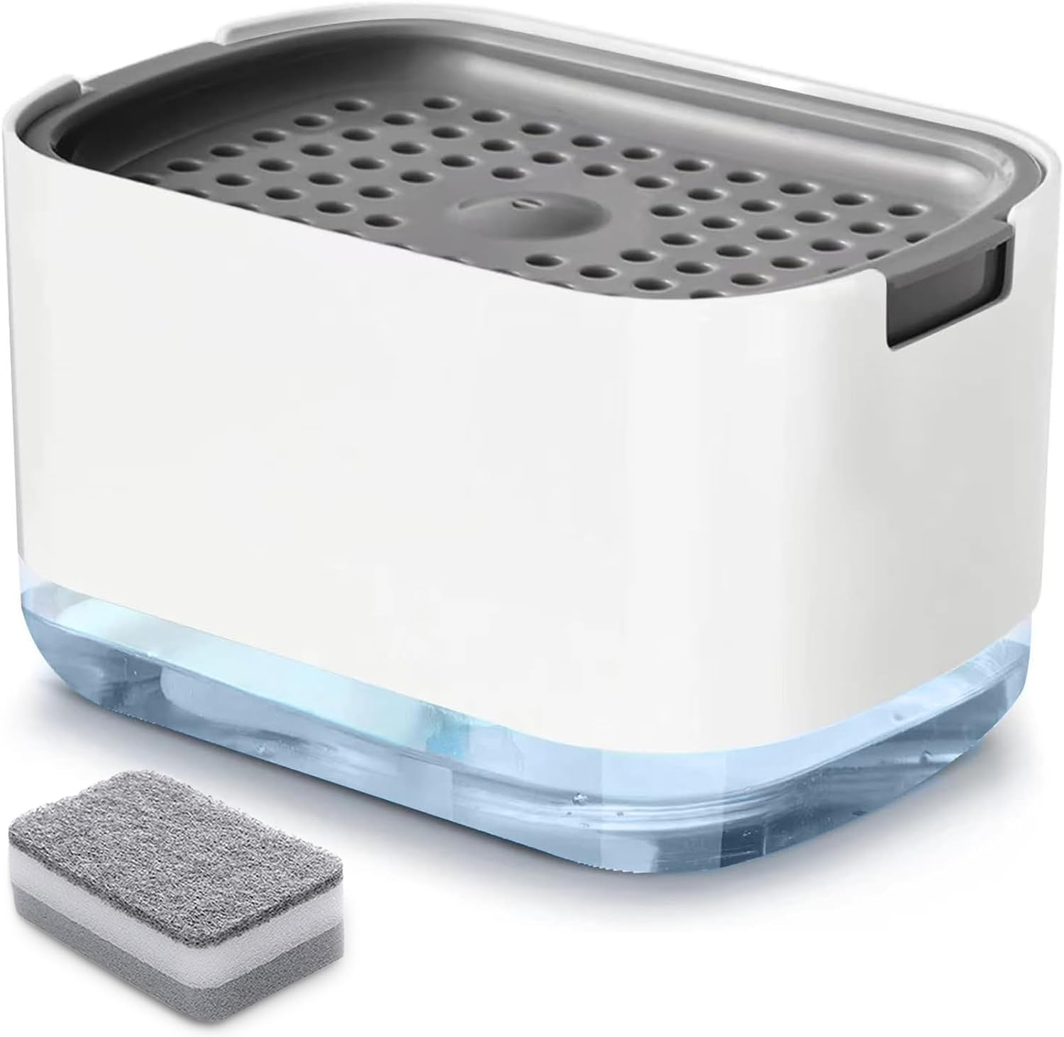 RUFCRIL Soap Pump Dispenser and Sponge Holder, 10 Ounces / 300Ml Dish Soap Dispenser for Kitchen,White