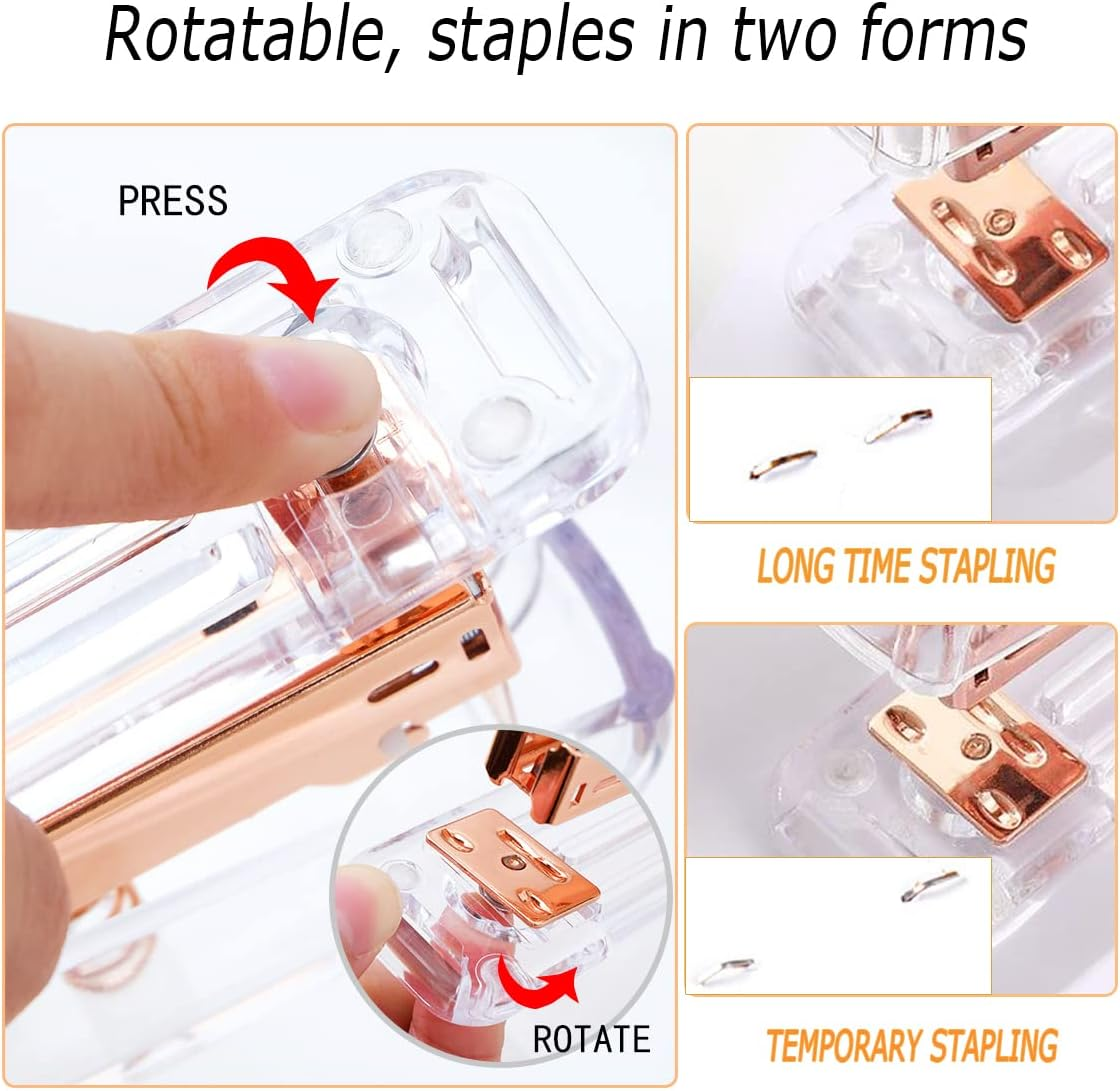 Famassi Rose Gold Office Supplies and Accessories, Acrylic Stapler, Staple Remover, Tape Holder, Pen Ballpoint Pen, Scissor, Binder Clips, Staples, Phone Ruler, Transparent Glue 300 Notes - Silver image number 2