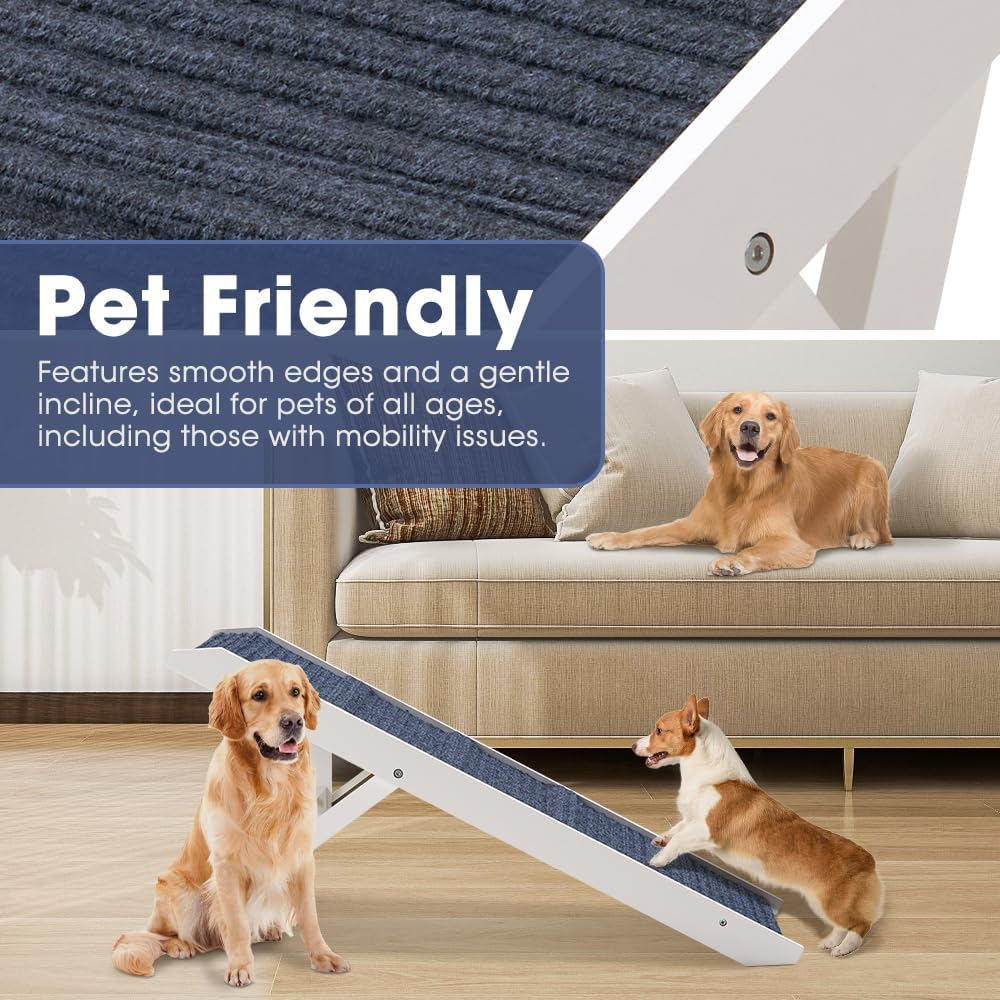Dog Ramp for Bed for Small Medium Dogs, 90CM Long 33-45CM Adjustable Height Dog Stairs, Folding Portable Pet Ramp for Couch, Bed or Sofa, Pet Ramps with Non-Slip Carpet, White image number 6