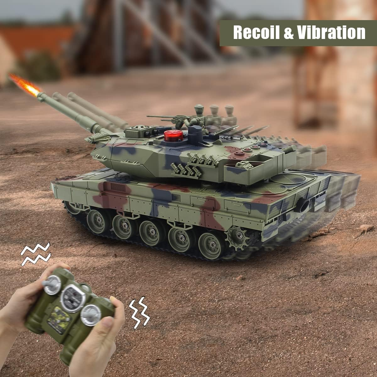 Fistone RC Battle Tank Set, 1/24 Scale 2.4G Remote Control T90 Tank and Leopard Battle Tank with Realistic Sounds, Lights, Life Indicators and Spray Military Toys for Kids and Adults image number 4