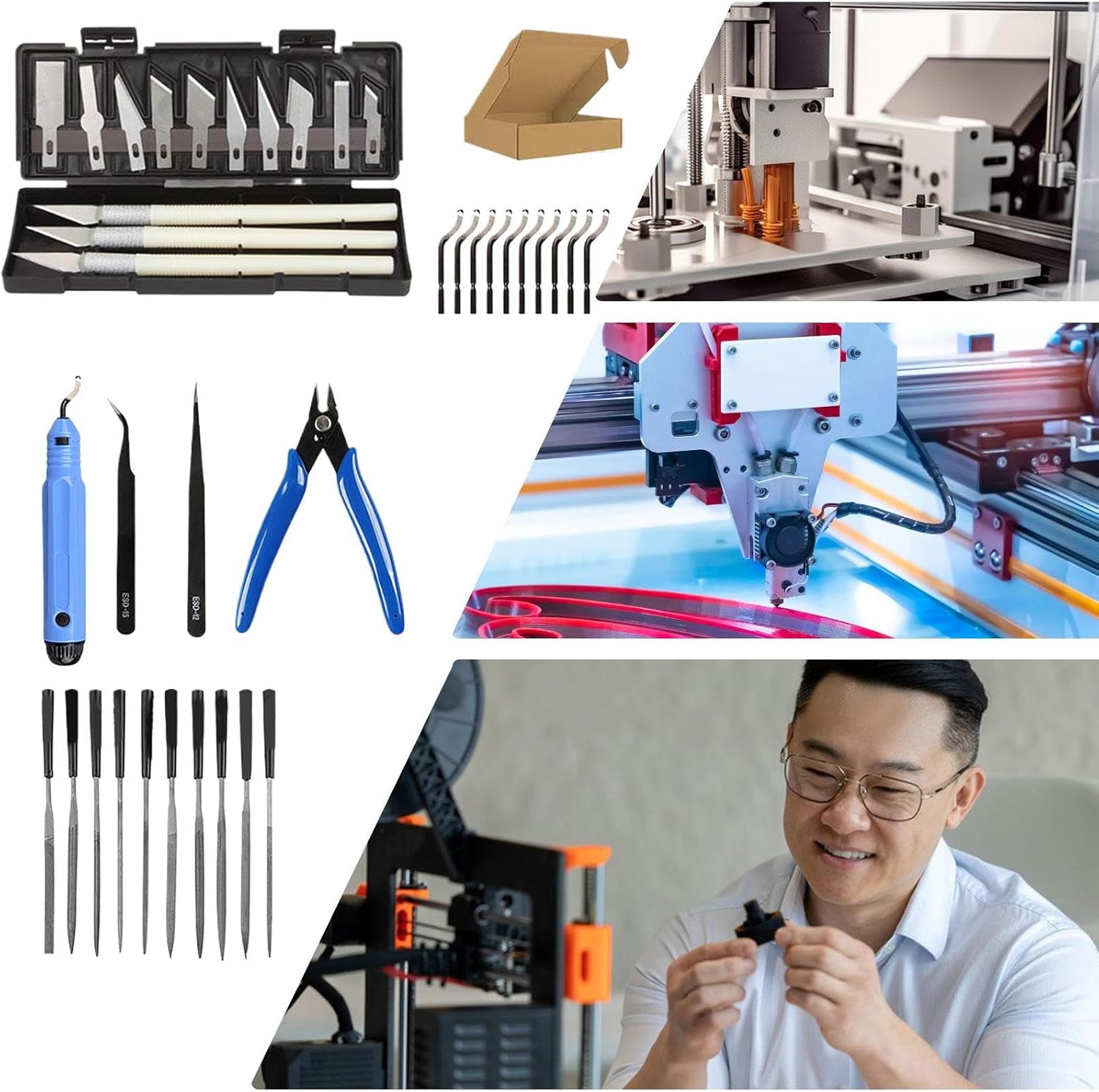 Vgvgaj 3D Printing Kit | Multifunctional 3D Print Sanding Kit - Portable 3D Printer Set Includes Tweezer, Deburring Tool, Plier for Craft Carving, Stencil Cutting image number 4