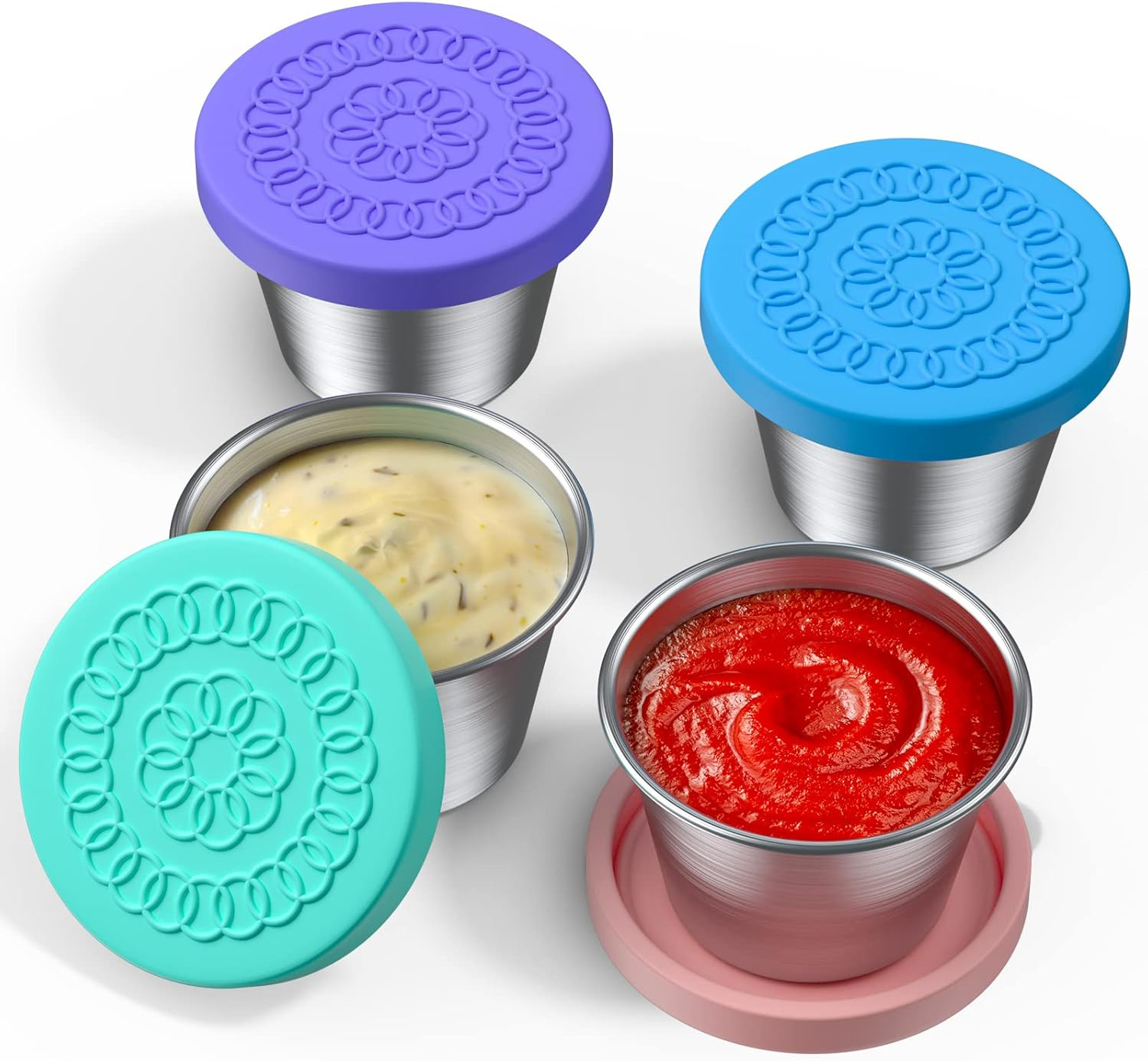 Salad Dressing Container to Go, 2.4 Oz/70Ml Snack Lunch Containers for Kids Lunch, 4 Pack Small Condiment Containers with Leakproof Lids, Reusable Sauce Cups for Kitchen School Picnic Travel,No BPA. image number 5