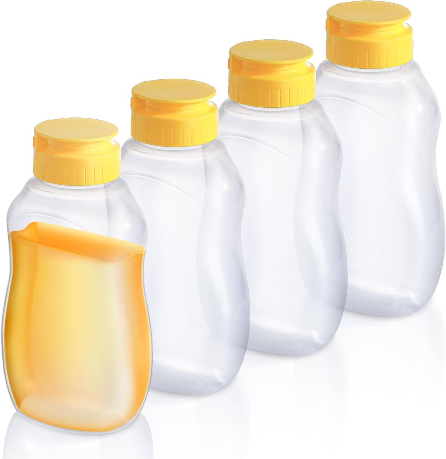 Sekonow 4Pcs 10Oz Clear Plastic Honey Bottles, Refillable Empty Honey Container, Honey Squeeze Bottle Jar with Leak Proof Flip-Top Lids for Storing and Dispensing, Dishwasher Safe image number 5