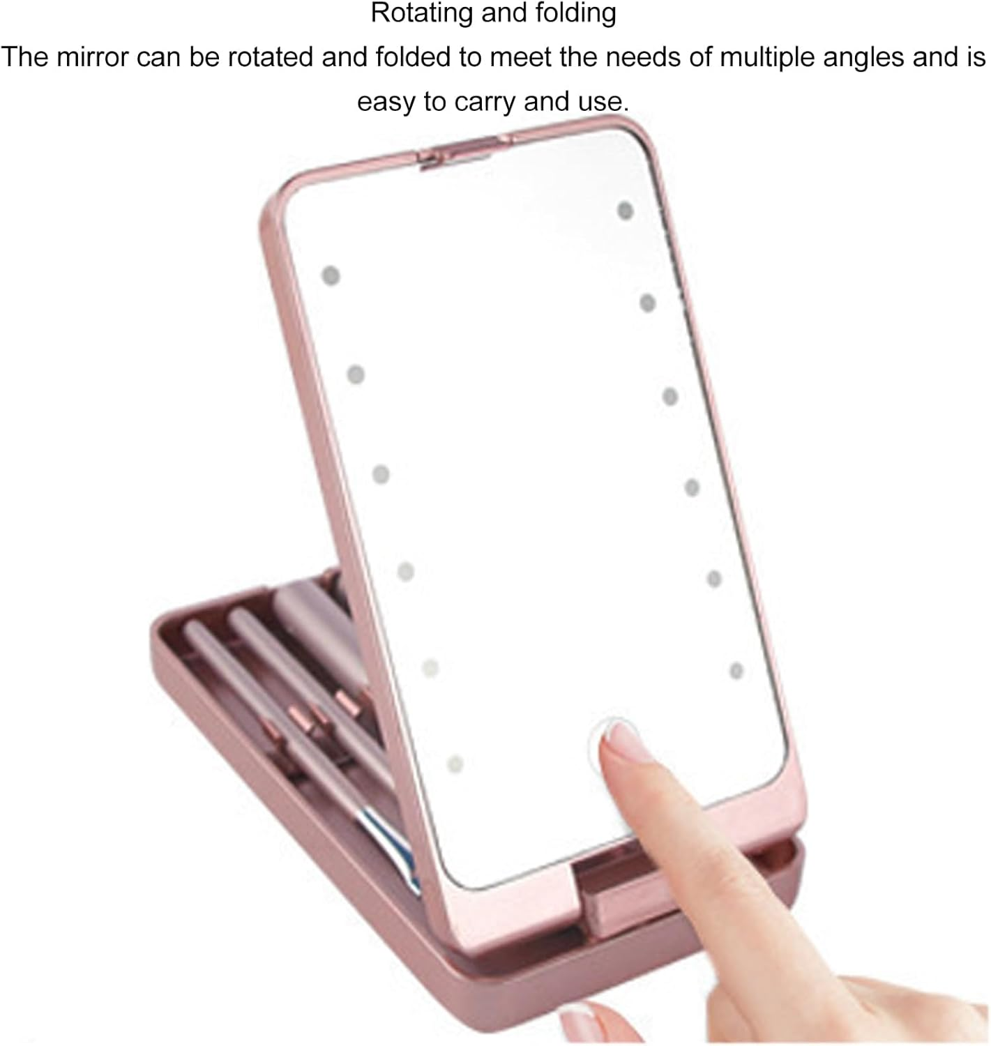 Travel Makeup Brush Set with LED Light Mirror, Cosmetic Makeup Brushes Kit with Holder Case and Mirror, Cosmetic Brushes Kit with Rotatable Foldable LED Mirror for Home Dormitory image number 6