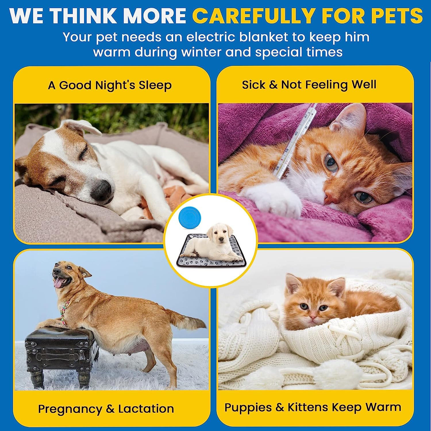 Ozzycozy Waterproof Pet Heated Mat for Cats and Dogs, Remote Controlled Heating Pad with Indicator, Bite-Resistant Cable - Gray Footmark Design, 45X45Cm, （Free Bonus: Pet Frisbee Toy） image number 3