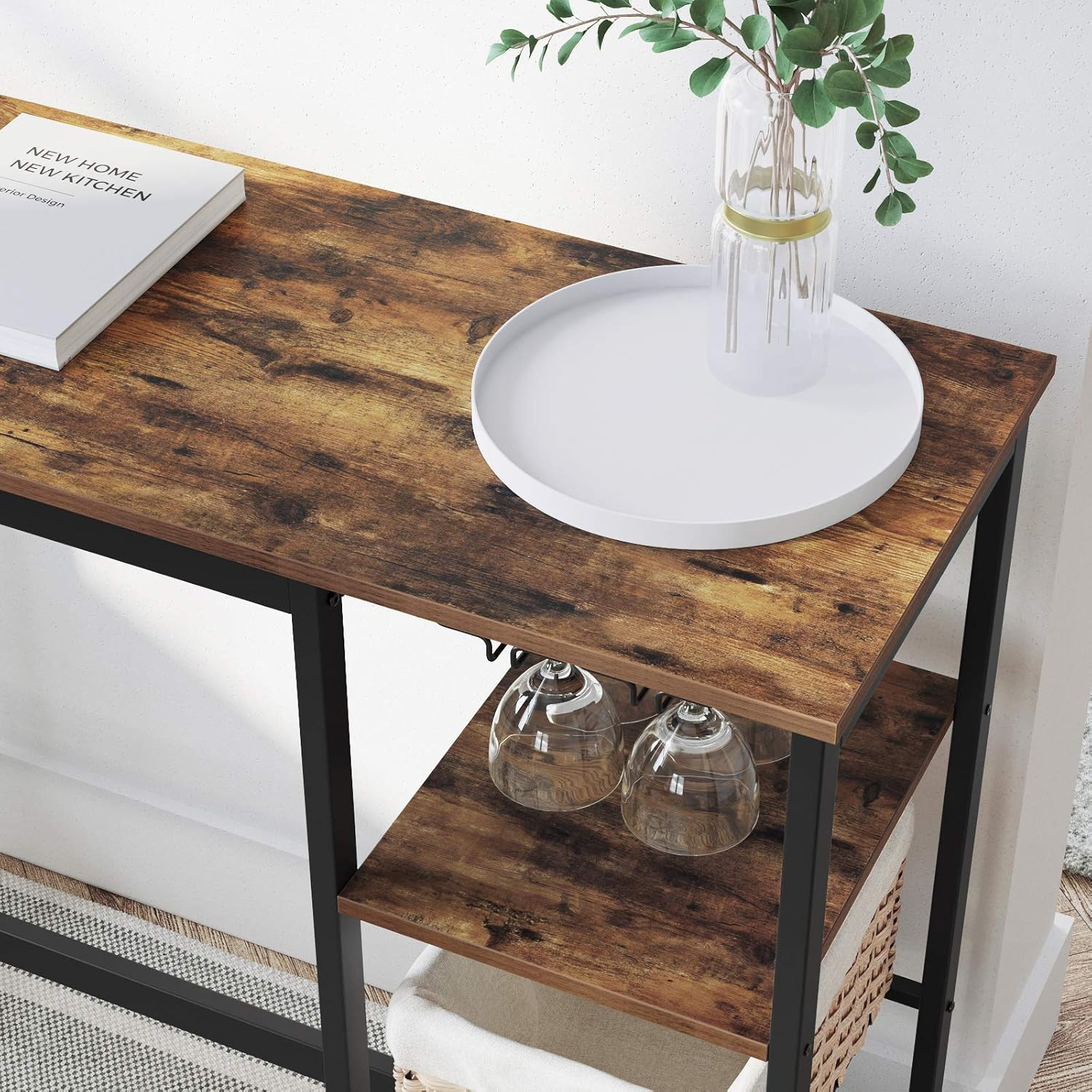 Vasagle Narrow, Sturdy Metal Frame, Easy Assembly, Design Bar Table with Wine Glass Holder and Bottle Rack, for Living Room, Kitchen, Industrial, Rustic Brown image number 1