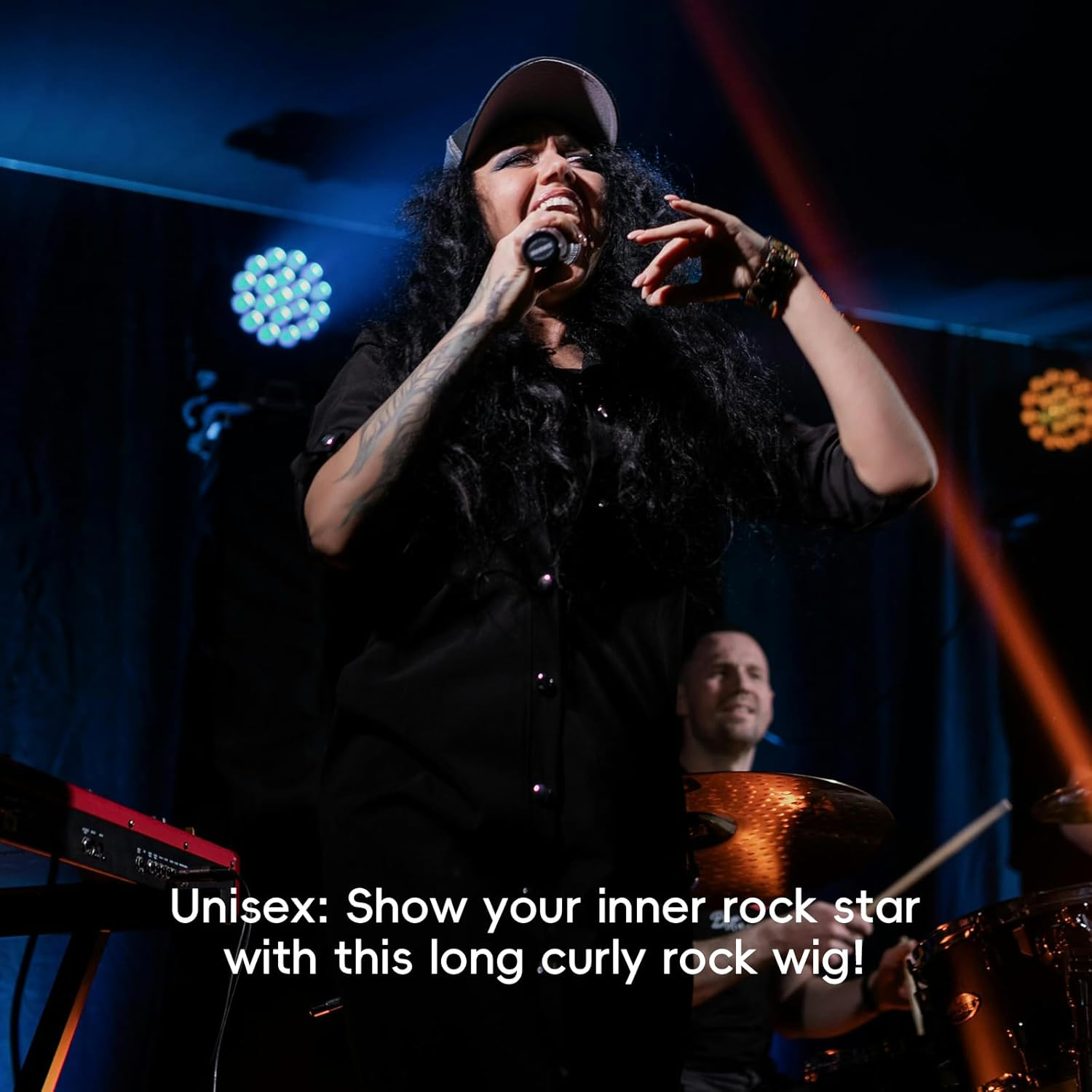 Xlihdzum Retro Hippie Rock Costume Men'S Long Curly Wig Black Curly- Disco Costume Men'S Party 70'S 80'S 90'S Mullet Wig for 80S Men Mens Wig Halloween Rave Cosplay image number 5