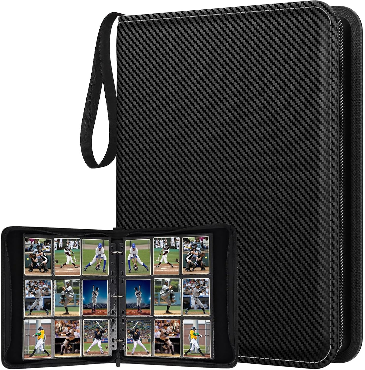 9 Pocket Card Binder with 50 Sleeves, Card Storage Binders 900 Pocket PU Cards Holder with Zipper Closure, Photocard Binders 3-Ring Card Collection Album for Game Cards Collection Binder, Sports, MTG image number 2