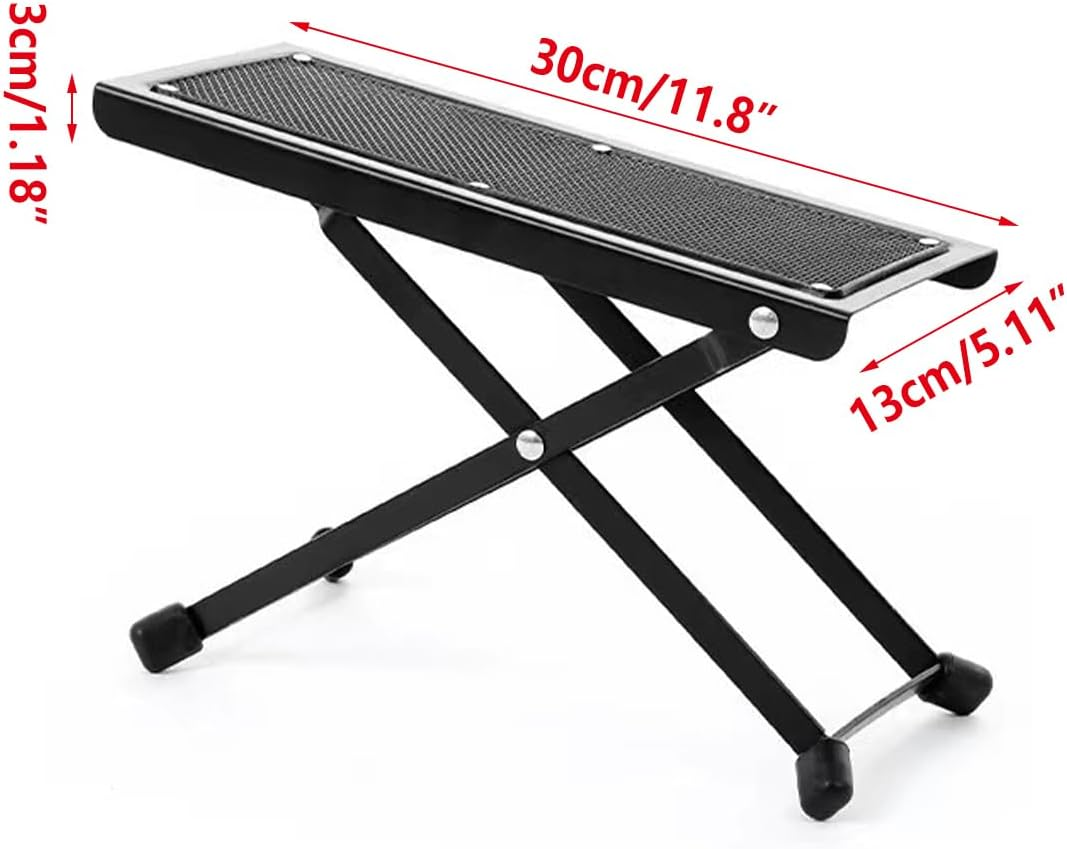 AIMALL Adjustable Guitar Footstool 6 Heights Foldable Anti-Slip Foot Pedal for Classical Folk Guitar Metal Frame Portable Guitarist Stand 11.8X5.1In Black image number 6