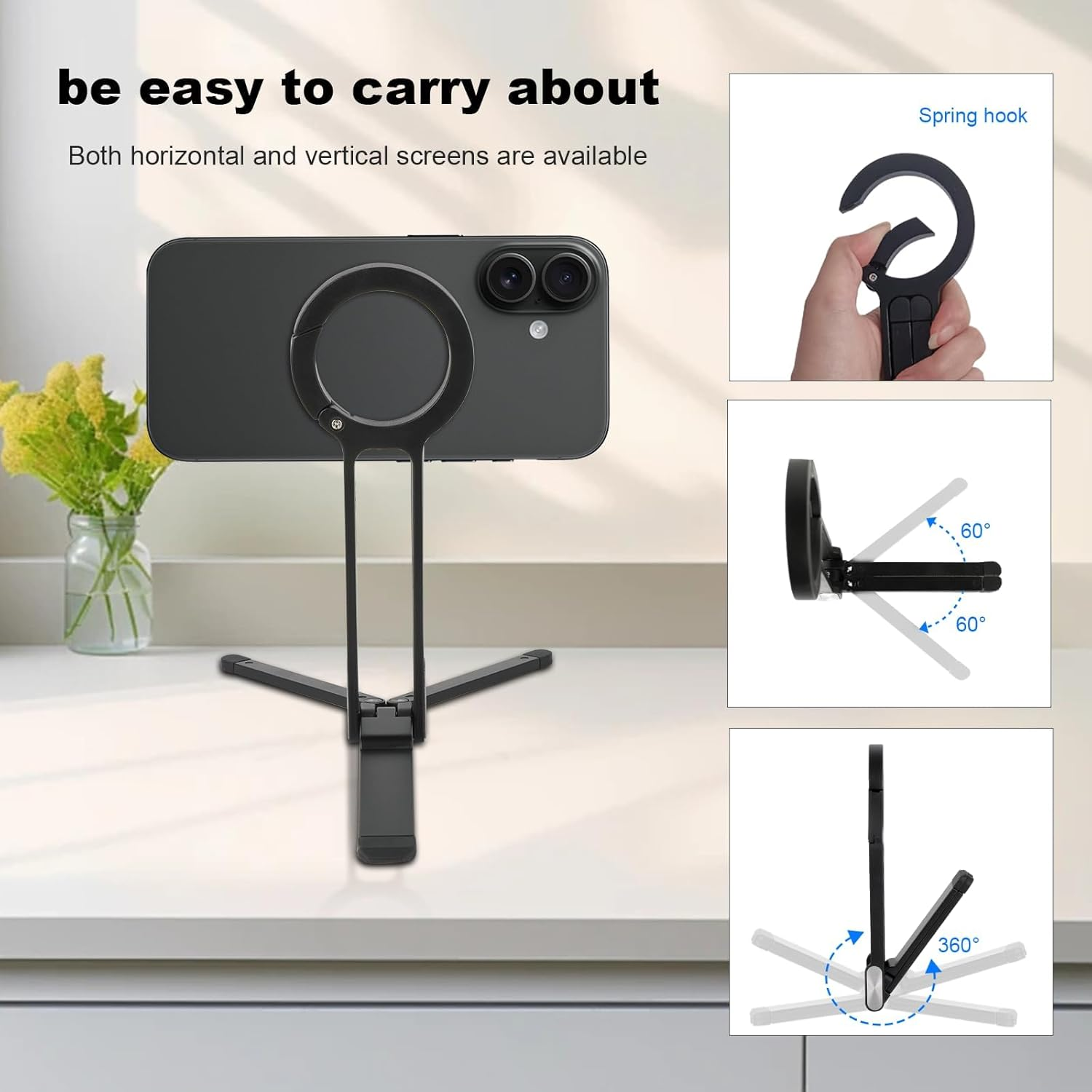 QFFAFAR Magnetic Phone Tripod Stand for Iphone, Tripod Magnetic Phone Stand Phone Mount Tripod for Phone for Mag Safe Selfie Stick, Quick Mount Compatible with Iphone 17 16 15 14 13 12 image number 5