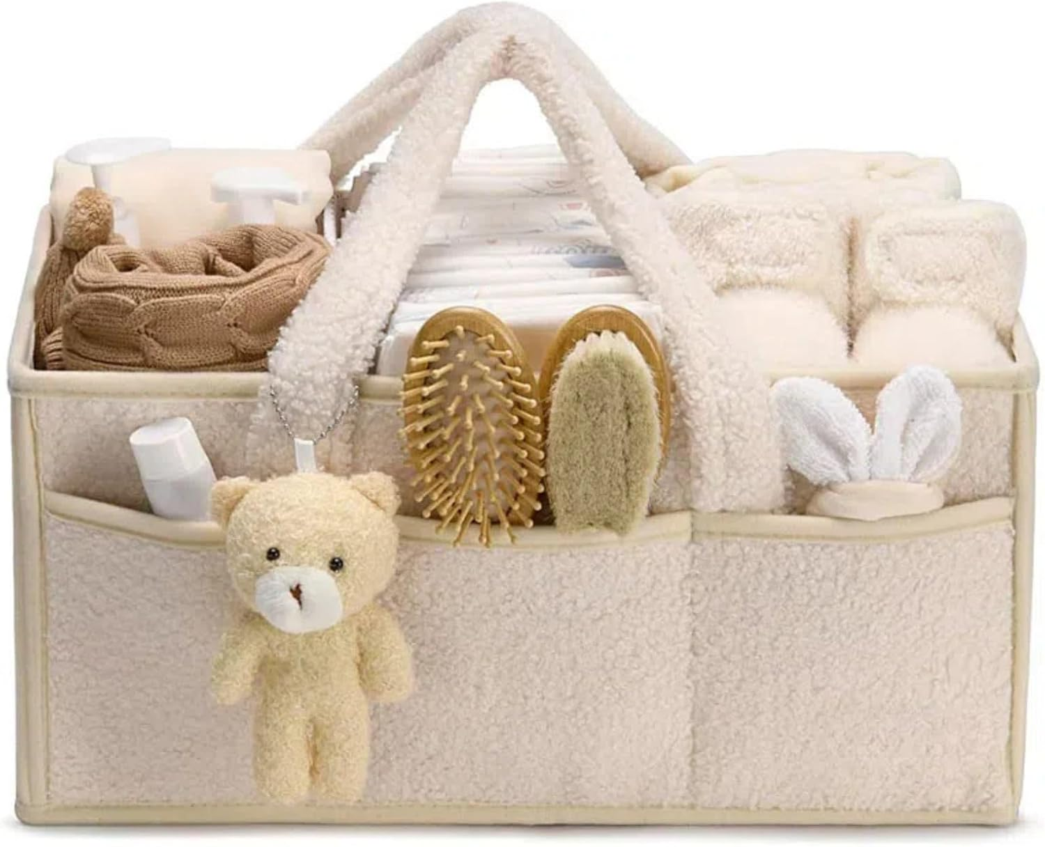 Portable Diaper Caddy Organizer, Stylish Baby Diaper Basket, Storage Basket for Diapers (White)