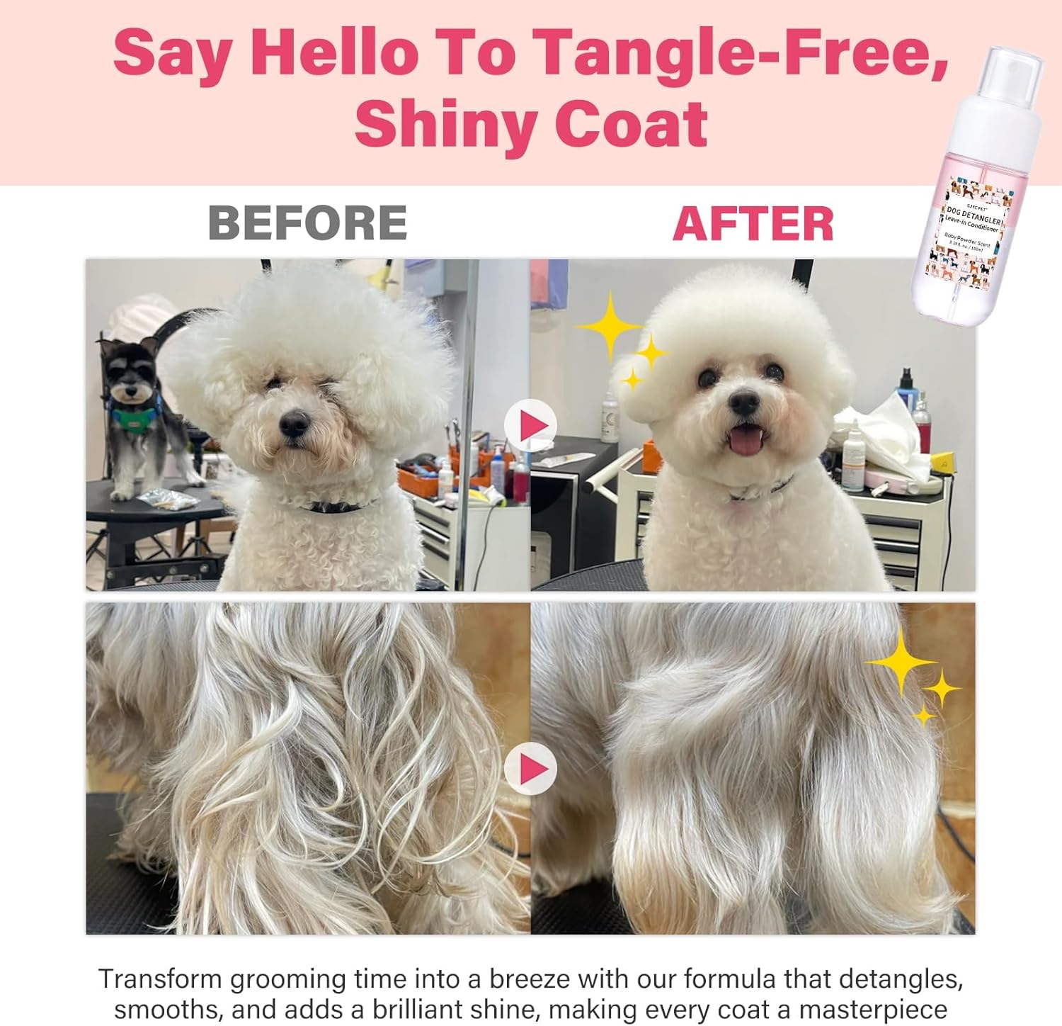 Dog Detangler & Dematting Spray - Leave-In Formula, Baby Powder Scent | Infused with Coconut Oil, Jojoba Oil, and Squalane for Easy, Tangle-Free Grooming - 3.38 Fl. Oz image number 6