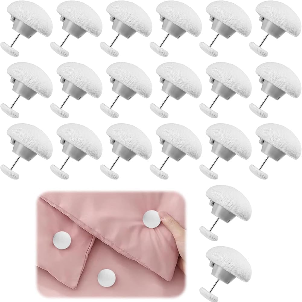 Suithink Mushroom Duvet Pins，20 Pcs Non-Slip Cover Holding Clips，Reusable Quilt Holder for Fixing Bed Sheet Curtain Socks Mattress Covers (White) image number 2